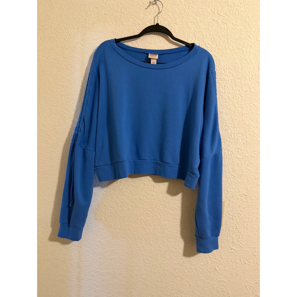 Mossimo Supply Co Blue Cropped Sweatshirt XXL Ruched Drawstring‎ Sleeve Pullover